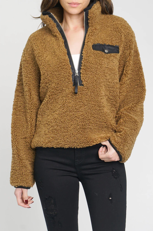 PISTOLA Zoey Fuzzy Pullover in Camel size Large