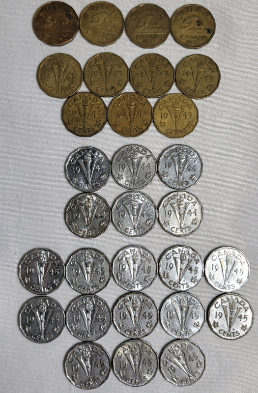 1942 - 1945 Canadian Tombac & Victory Nickels . 30 Nickels