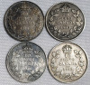 1911 - 1919 Canadian Silver 10 Cent Dimes , Four (4) Dimes