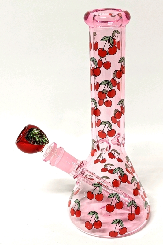 Very Cherry Art Glass Beaker Bong with Cherry Mouthpiece