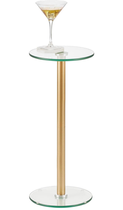 mDesign Glass Top Side / End Drink Table - Tall Modern Round Accent Metal Nightstand - 9" Round - Soft Brass