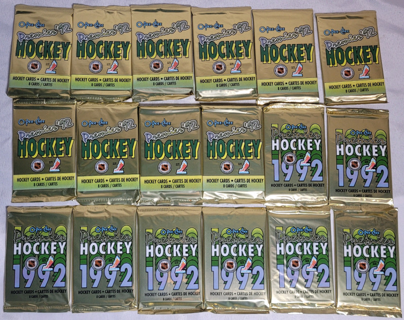 1992 O Pee Chee Premier '92 NHL Hockey Trading Card Sealed Wax Packs , 18 Packs