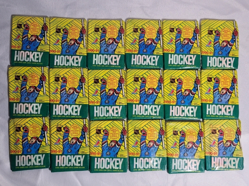 1990 - 1991 O Pee Chee NHL Hockey Trading Card Sealed Wax Packs , 18 Packs