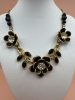 Jet Black Dimensional Flower Necklace with Rhinestones