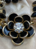 Jet Black Dimensional Flower Necklace with Rhinestones - 2