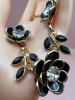 Jet Black Dimensional Flower Necklace with Rhinestones - 3