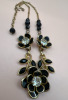 Jet Black Dimensional Flower Necklace with Rhinestones - 4