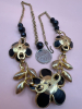 Jet Black Dimensional Flower Necklace with Rhinestones - 5