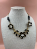 Jet Black Dimensional Flower Necklace with Rhinestones - 6