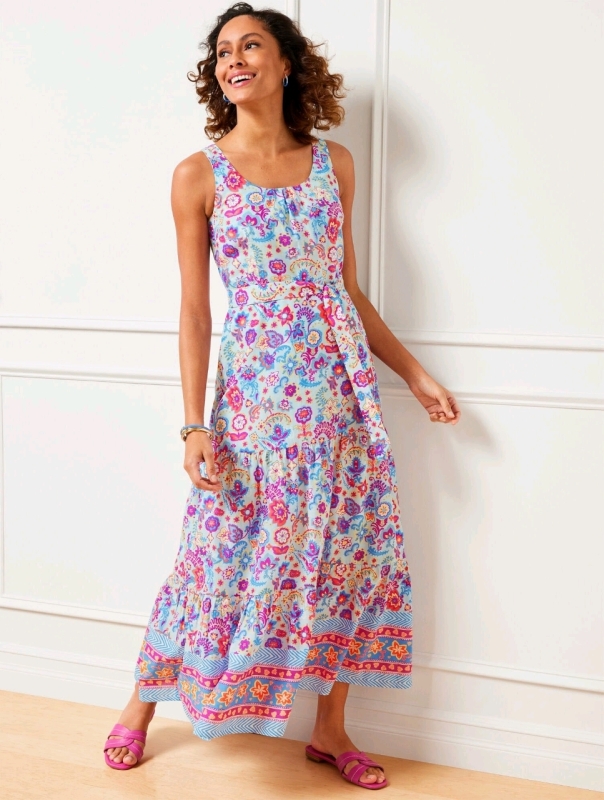 New Talbots Charming Floral Belted Voile Maxi Dress (Size 12)