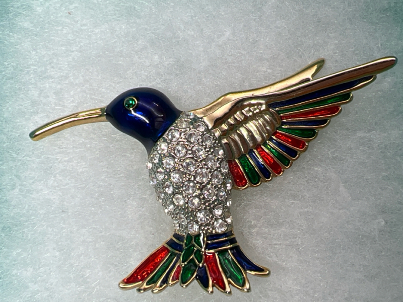 Vintage Hummingbird Rhinestone & Enamel amazing Brooch