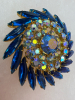 Stunning Capri Blue & AB Rhinestone Pinwheel Brooch - 2