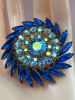 Stunning Capri Blue & AB Rhinestone Pinwheel Brooch - 4