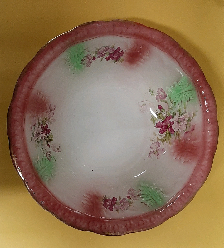 Antique Hand Painted Wash Bowl. Some of the Gold Paint is Worn on the Rim. Please see photos