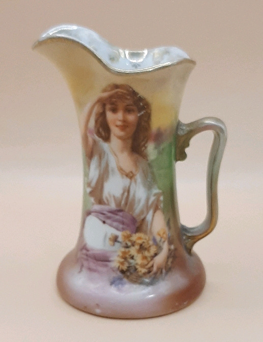 Vintage Royal Bayreuth Art Nouveau Lady Jug 4" Some of the paint is worn Please see photos