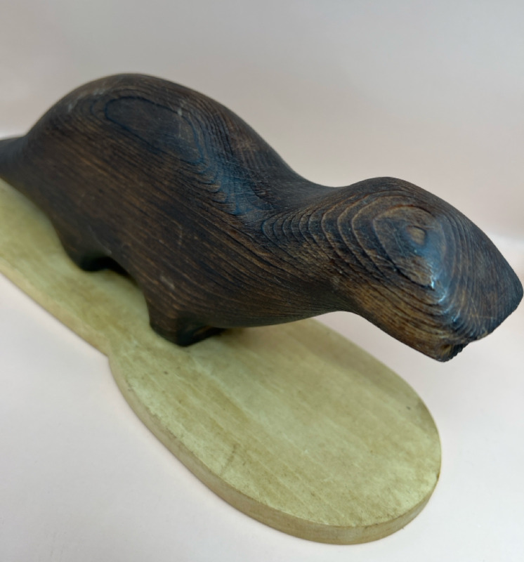 Hand Carved Wooden Beaver on Base