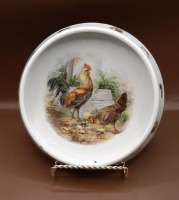 Antique German Children's Bowl with Rooster Hen and Chicks