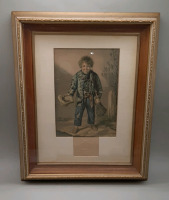 Antique Coloured Copper Engraving of Boy with Broom August 10 1853 11 x 9" Under Glass