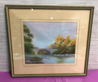 Holne Bridge Artist Signed Pastel framed 18 x 16 inches