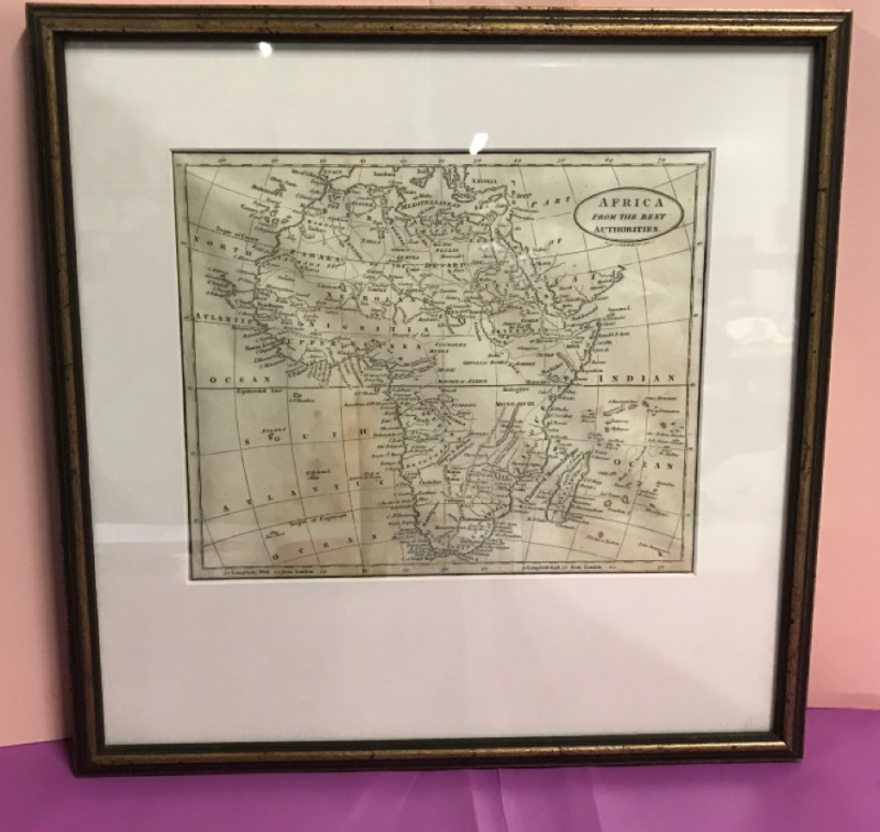 Antique Map of Africa c1820 Engraved by Baker Islington framed 14 x 14 inches