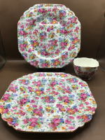 Lord Nelson Ware England Marina Chintz Open Sugar & 2 Plates 2 to 8.5 inches