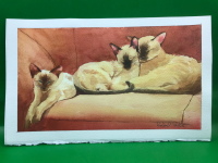 Original Unframed Watercolour of Siamese Cats by Rachel Parker 11.5 x 7 inches