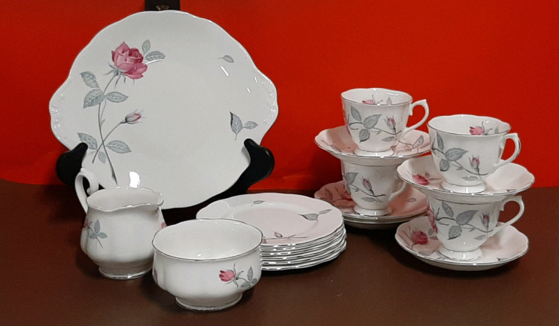 Vintage Royal Albert Porcelain Dessert Service 1 Cake Plate 4 Plates 4 Cups and Saucers 1 Cream and Sugar