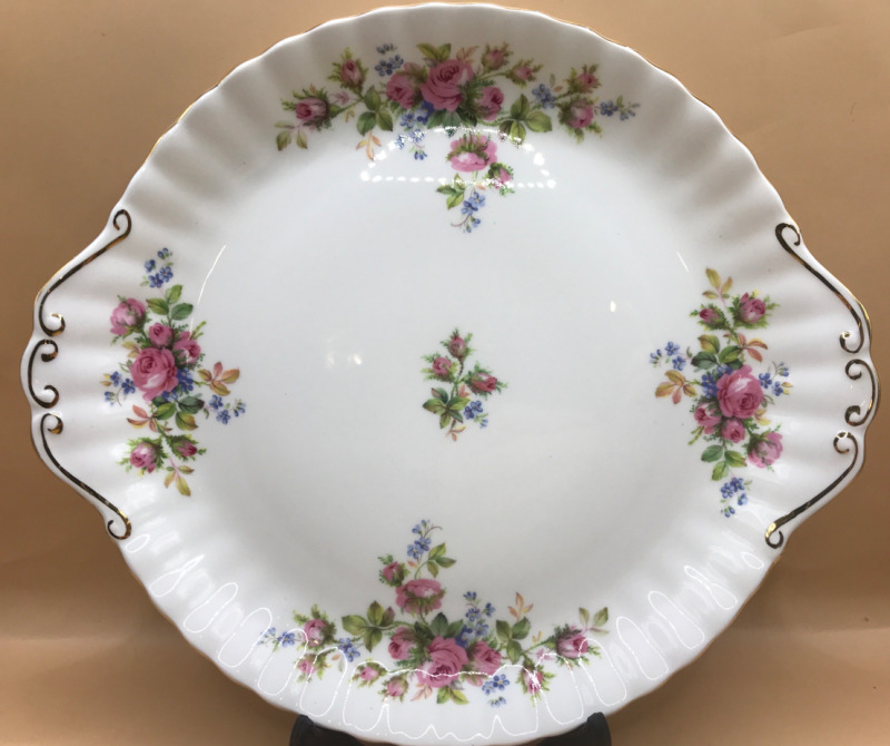 Royal Albert England NMoss Rose Handled Cake Plate 10 inch wide