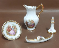 Vintage Limoges Miniatures 1 Pitcher 1 Plate 1 Gondola and 1 Candlestick