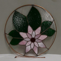 Vintage Stained Glass Round with Lotus