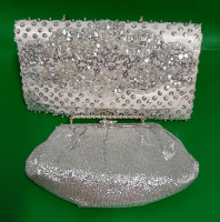 Vintage 2 Silver Evening Bags One has Sequins and Beading the other is Lame Clutch is 9"