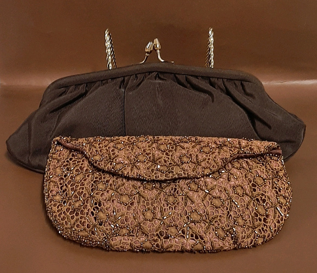 Vintage 2 Brown Evening Bags One is Beaded