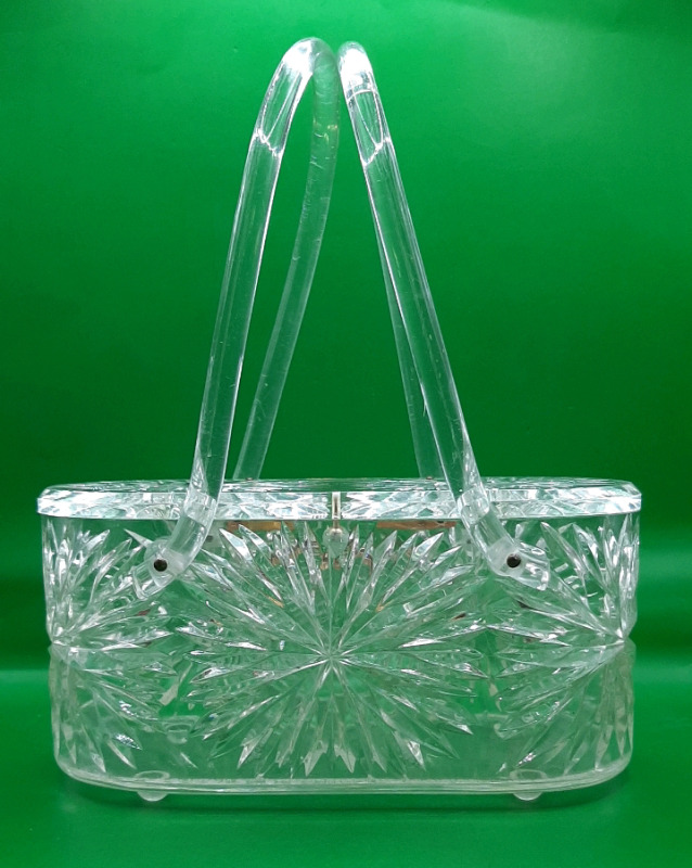 Vintage Carved Clear Lucite Purse with Star Design 8.25" x 4"