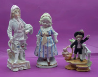 Antique German Lustre Porcelain Spill Vase Vintage Girl with the Golden Locks and Boy with Basket Porcelain Spill Vases