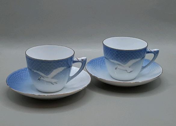 Vintage 2 Small Bing and Grondahl Cups and Saucers with the Seagull Pattern