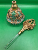 Antique Scent Bottle with Brass Mounted Overlay 6.5 inches tall - 3