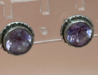 Vintage Shiptonia England Amethyst Stud Earrings pierced