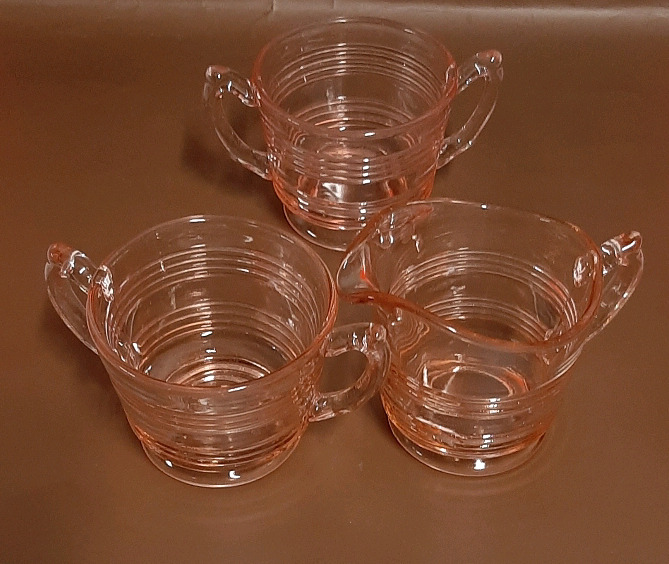 Vintage Depression bGlass in Pink 1 Open Sugar 1 Set of Pink Cream and Sugar