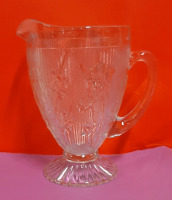 Vintage Jeanette Glass Co Iris and Herringbone Footed Pitcher 8.75"