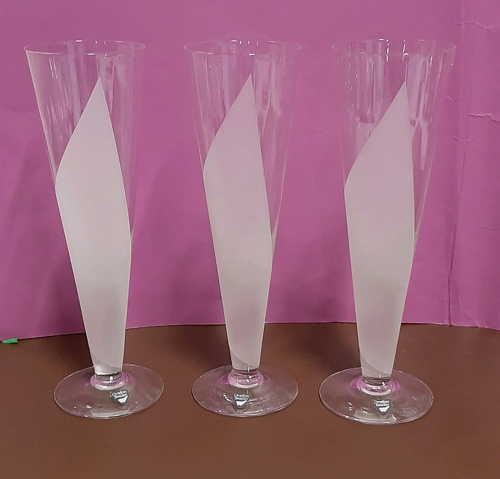 Vintage 3 Orrefors Crystal Champagne Flutes 9.5"