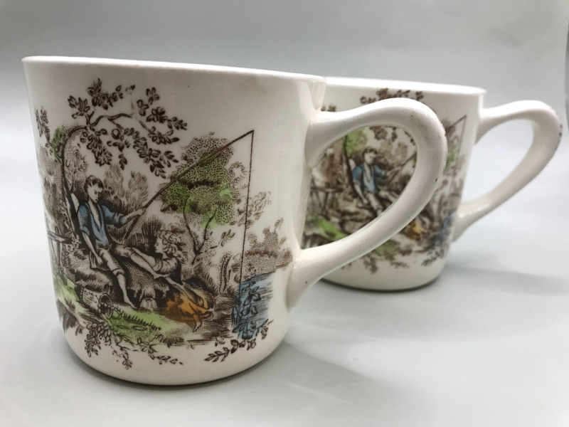 2 Johnson Bros Pastorale Toile de Jouy Mugs England 3.5 inches tall