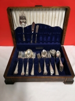 Vintage Silver Plate Flatware in Wooden Case