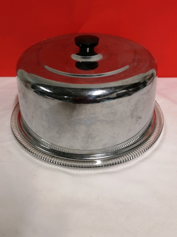 Vintage Glass Footed Cake Plate and Metal Cover