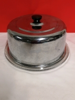 Vintage Glass Footed Cake Plate and Metal Cover