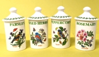4 Darling Porcelain PORTMEIRION Botanical Garden Birds Lidded Herb Cannisters