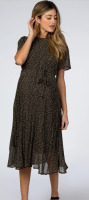 NEW Black Leaf Print Pleated Maternity Midi Dress , Size Medium