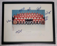 1972 Team Canada Team Photo Color Print , Framed . Signed by 7 Members of Team Canada