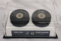 Boston Bruins Zdeno Chara & Patrice Bergeron Signed Hockey Pucks w/COA's in Case