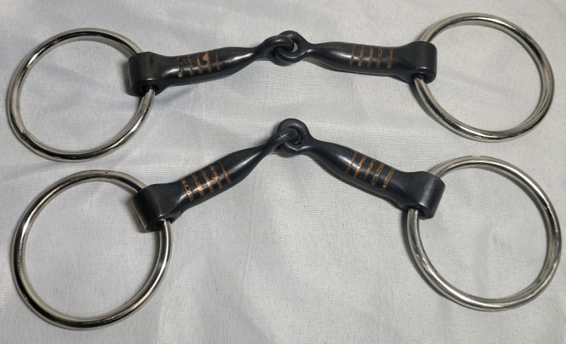 New - Sweet Iron Copper Inlay Single Jointed Snaffle Bit . Two (2) Snaffle Bits