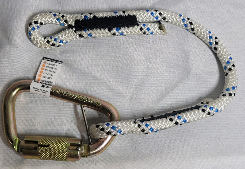 New - Honeywell 17D-1/ Miller Steel Twist-Lock Carabiner, 4-5/8" w/15" Rope